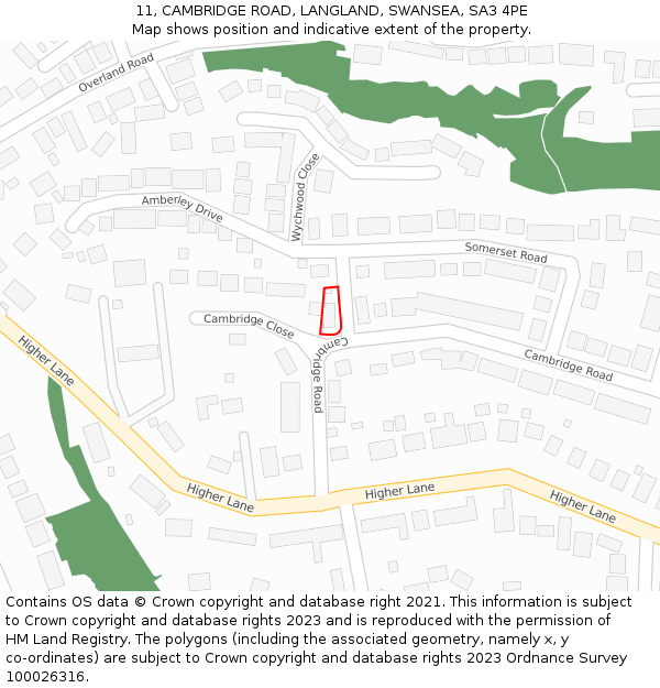 11, CAMBRIDGE ROAD, LANGLAND, SWANSEA, SA3 4PE: Location map and indicative extent of plot