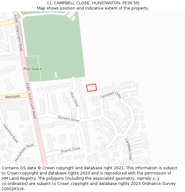 11, CAMPBELL CLOSE, HUNSTANTON, PE36 5PJ: Location map and indicative extent of plot