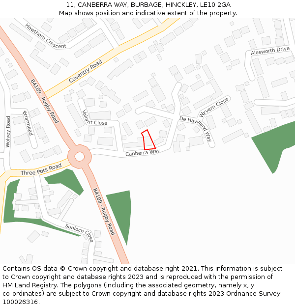 11, CANBERRA WAY, BURBAGE, HINCKLEY, LE10 2GA: Location map and indicative extent of plot
