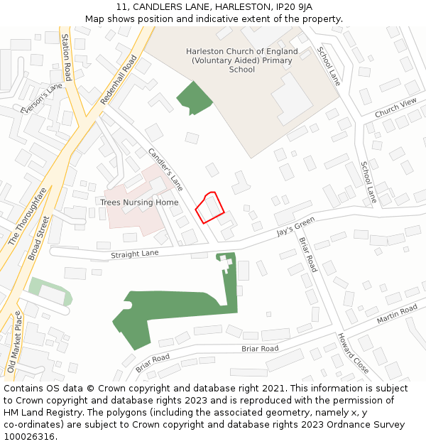 11, CANDLERS LANE, HARLESTON, IP20 9JA: Location map and indicative extent of plot