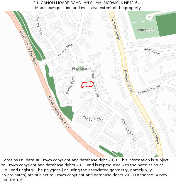 11, CANON HOARE ROAD, AYLSHAM, NORWICH, NR11 6UU: Location map and indicative extent of plot