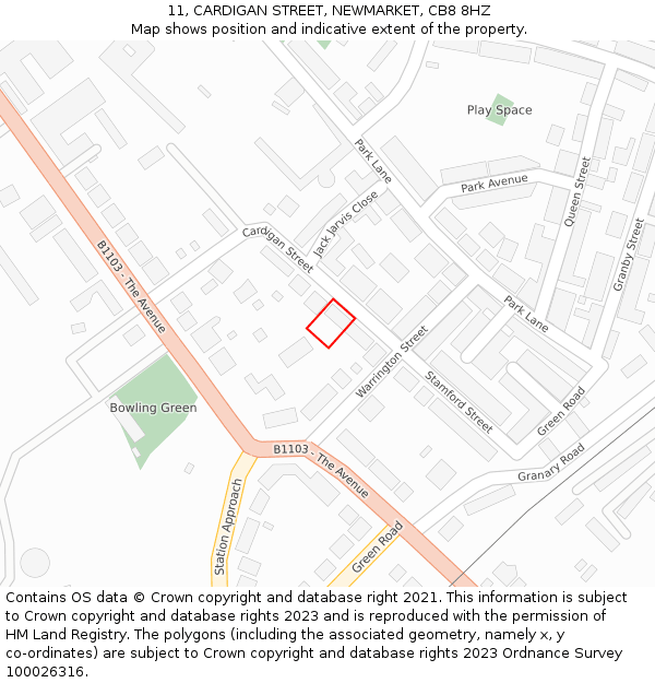 11, CARDIGAN STREET, NEWMARKET, CB8 8HZ: Location map and indicative extent of plot