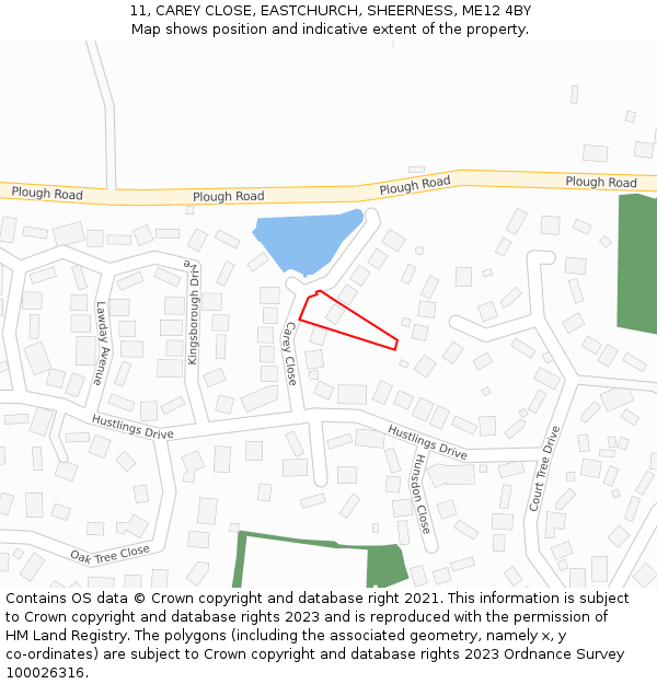 11, CAREY CLOSE, EASTCHURCH, SHEERNESS, ME12 4BY: Location map and indicative extent of plot