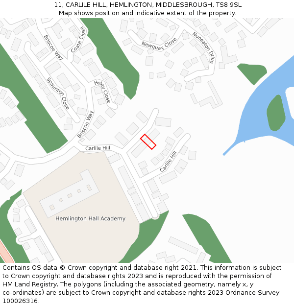 11, CARLILE HILL, HEMLINGTON, MIDDLESBROUGH, TS8 9SL: Location map and indicative extent of plot