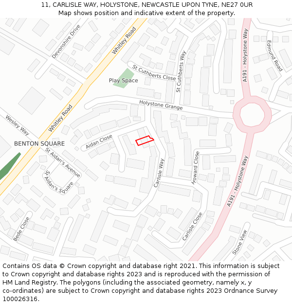 11, CARLISLE WAY, HOLYSTONE, NEWCASTLE UPON TYNE, NE27 0UR: Location map and indicative extent of plot