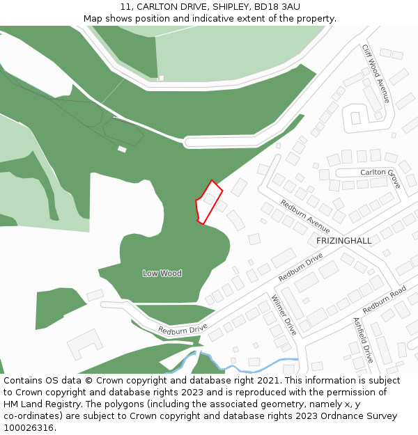 11, CARLTON DRIVE, SHIPLEY, BD18 3AU: Location map and indicative extent of plot