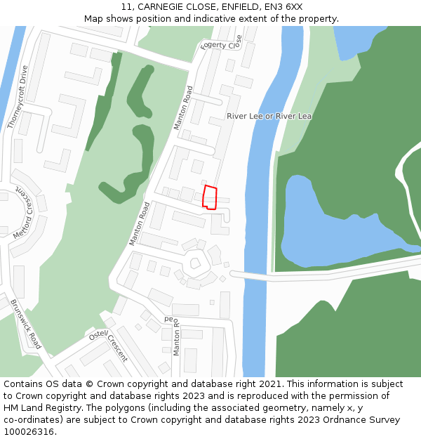 11, CARNEGIE CLOSE, ENFIELD, EN3 6XX: Location map and indicative extent of plot