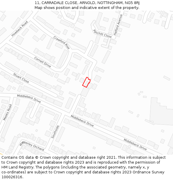 11, CARRADALE CLOSE, ARNOLD, NOTTINGHAM, NG5 8RJ: Location map and indicative extent of plot