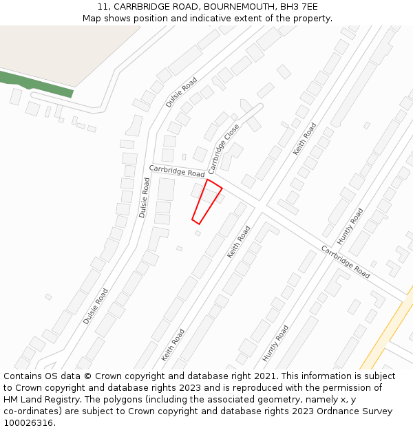11, CARRBRIDGE ROAD, BOURNEMOUTH, BH3 7EE: Location map and indicative extent of plot