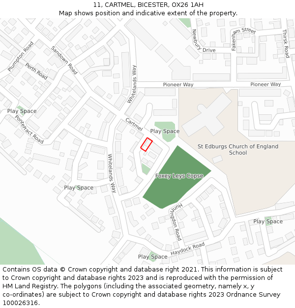 11, CARTMEL, BICESTER, OX26 1AH: Location map and indicative extent of plot