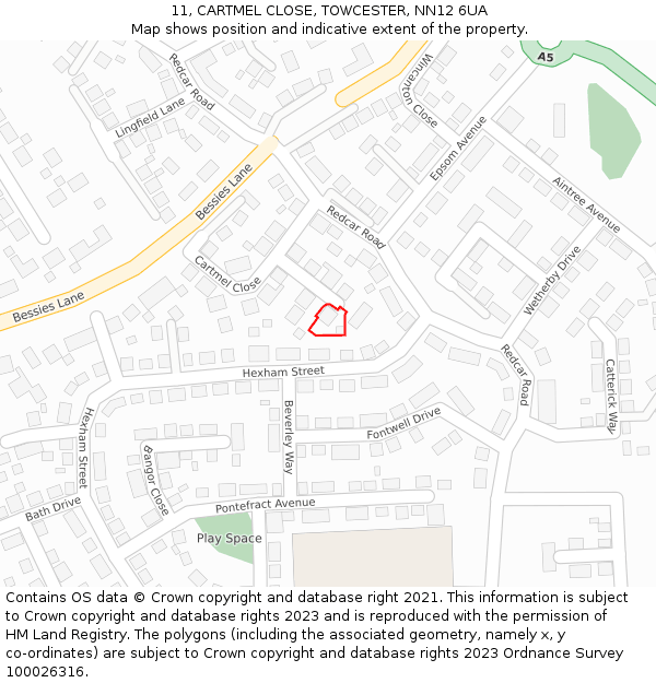 11, CARTMEL CLOSE, TOWCESTER, NN12 6UA: Location map and indicative extent of plot
