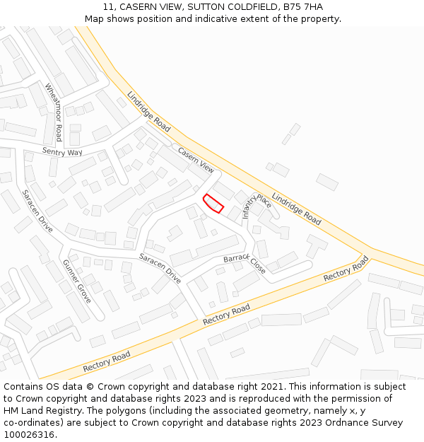 11, CASERN VIEW, SUTTON COLDFIELD, B75 7HA: Location map and indicative extent of plot