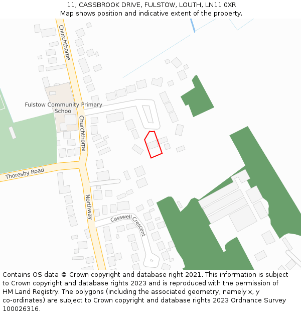 11, CASSBROOK DRIVE, FULSTOW, LOUTH, LN11 0XR: Location map and indicative extent of plot