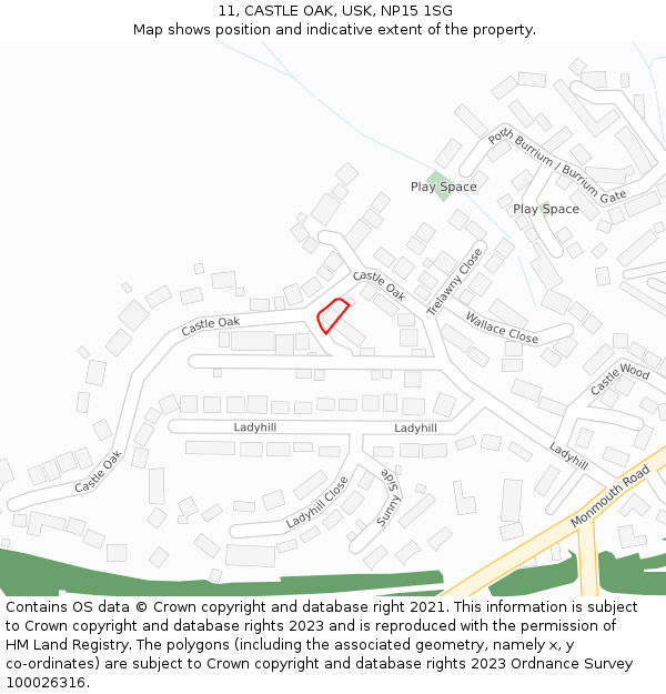 11, CASTLE OAK, USK, NP15 1SG: Location map and indicative extent of plot