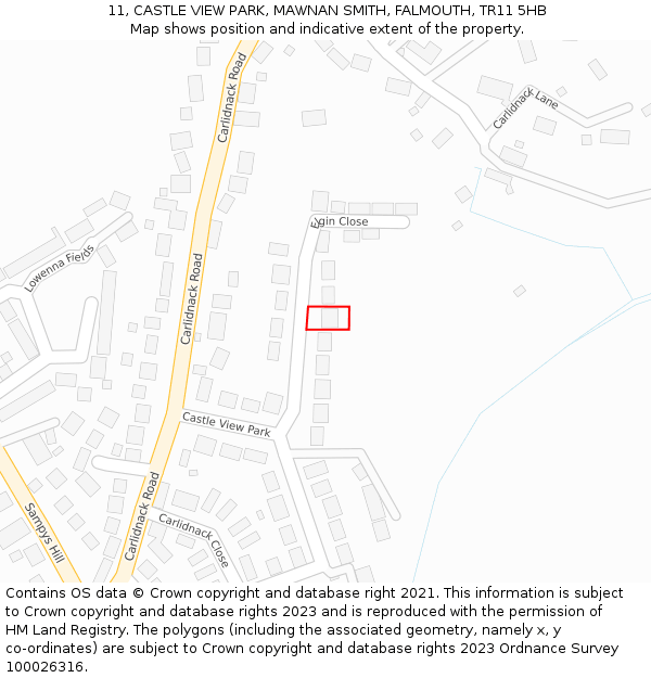 11, CASTLE VIEW PARK, MAWNAN SMITH, FALMOUTH, TR11 5HB: Location map and indicative extent of plot