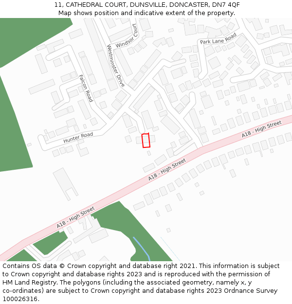 11, CATHEDRAL COURT, DUNSVILLE, DONCASTER, DN7 4QF: Location map and indicative extent of plot