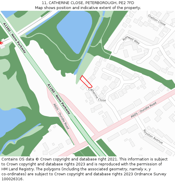 11, CATHERINE CLOSE, PETERBOROUGH, PE2 7FD: Location map and indicative extent of plot