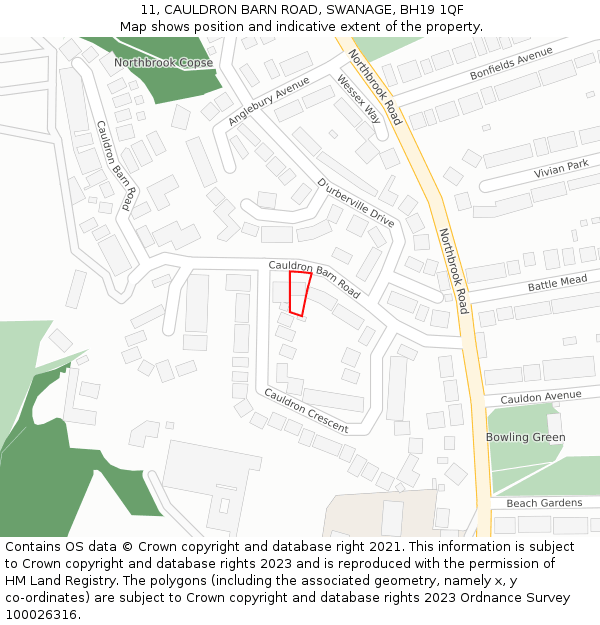 11, CAULDRON BARN ROAD, SWANAGE, BH19 1QF: Location map and indicative extent of plot