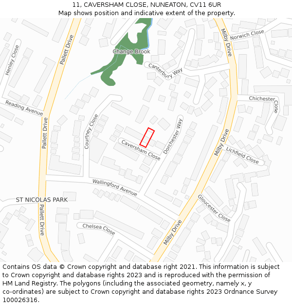 11, CAVERSHAM CLOSE, NUNEATON, CV11 6UR: Location map and indicative extent of plot