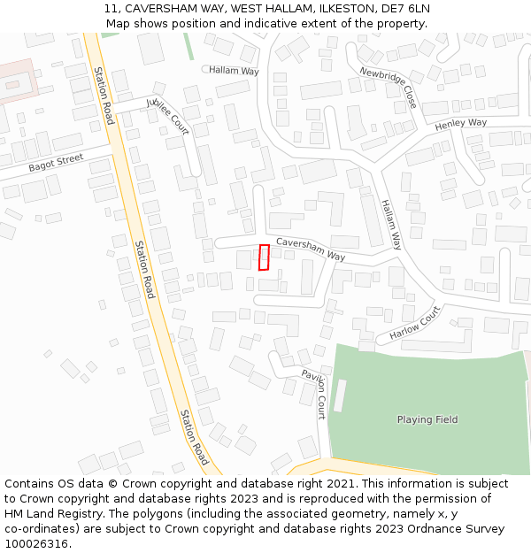 11, CAVERSHAM WAY, WEST HALLAM, ILKESTON, DE7 6LN: Location map and indicative extent of plot