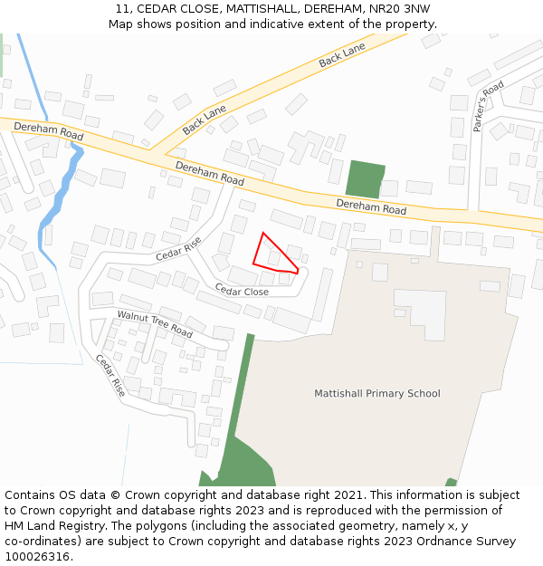 11, CEDAR CLOSE, MATTISHALL, DEREHAM, NR20 3NW: Location map and indicative extent of plot