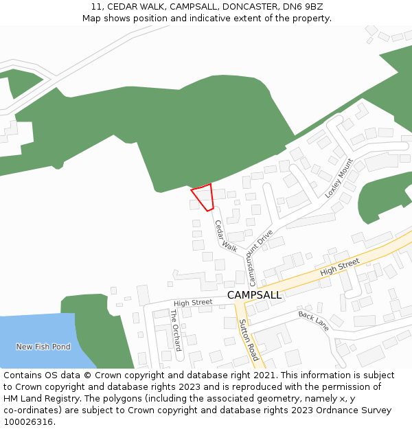 11, CEDAR WALK, CAMPSALL, DONCASTER, DN6 9BZ: Location map and indicative extent of plot