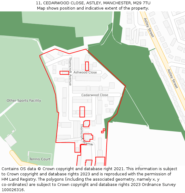 11, CEDARWOOD CLOSE, ASTLEY, MANCHESTER, M29 7TU: Location map and indicative extent of plot