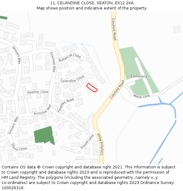 11, CELANDINE CLOSE, SEATON, EX12 2XA: Location map and indicative extent of plot