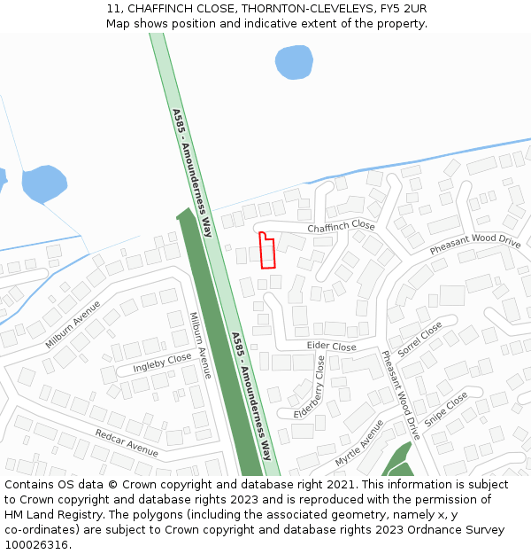 11, CHAFFINCH CLOSE, THORNTON-CLEVELEYS, FY5 2UR: Location map and indicative extent of plot