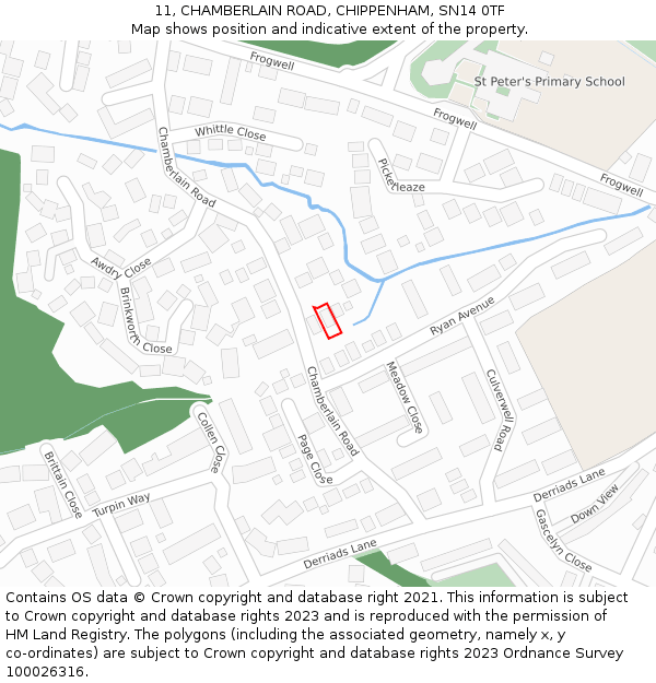 11, CHAMBERLAIN ROAD, CHIPPENHAM, SN14 0TF: Location map and indicative extent of plot