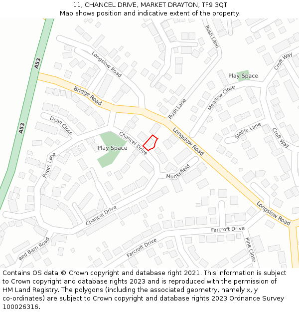 11, CHANCEL DRIVE, MARKET DRAYTON, TF9 3QT: Location map and indicative extent of plot