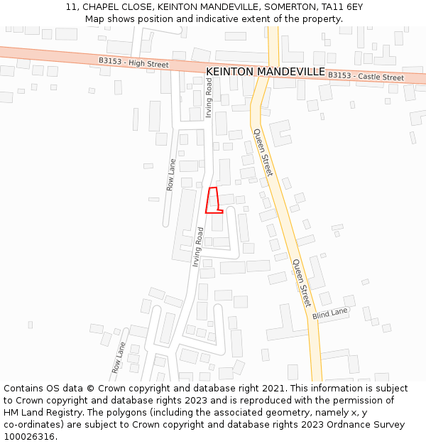 11, CHAPEL CLOSE, KEINTON MANDEVILLE, SOMERTON, TA11 6EY: Location map and indicative extent of plot