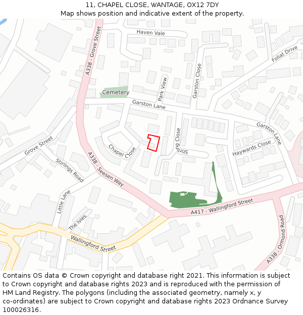 11, CHAPEL CLOSE, WANTAGE, OX12 7DY: Location map and indicative extent of plot