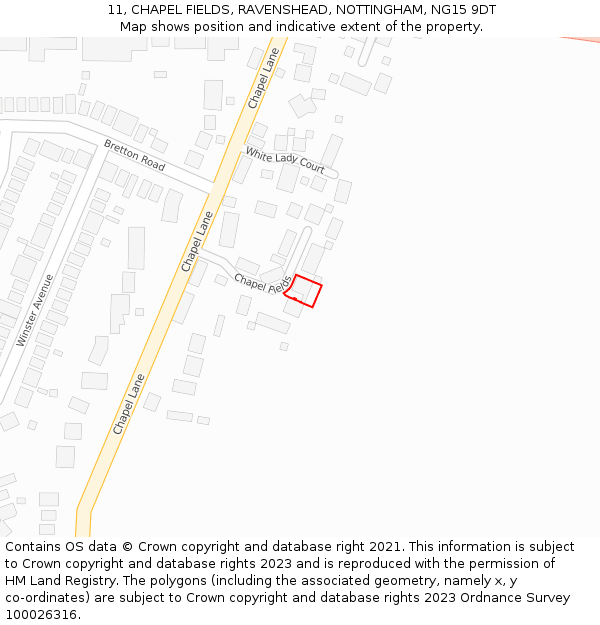 11, CHAPEL FIELDS, RAVENSHEAD, NOTTINGHAM, NG15 9DT: Location map and indicative extent of plot