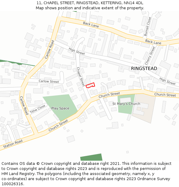 11, CHAPEL STREET, RINGSTEAD, KETTERING, NN14 4DL: Location map and indicative extent of plot