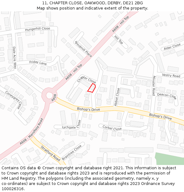 11, CHAPTER CLOSE, OAKWOOD, DERBY, DE21 2BG: Location map and indicative extent of plot