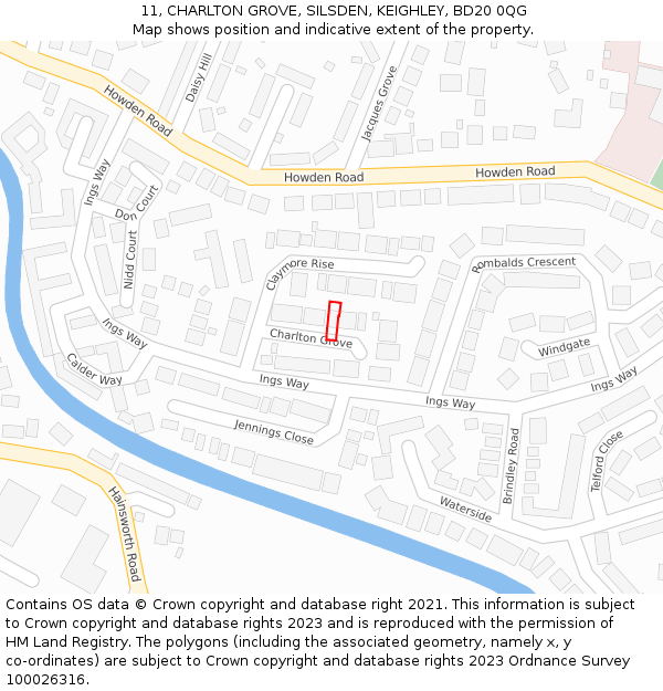 11, CHARLTON GROVE, SILSDEN, KEIGHLEY, BD20 0QG: Location map and indicative extent of plot