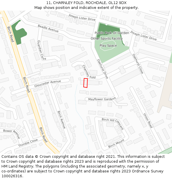 11, CHARNLEY FOLD, ROCHDALE, OL12 9DX: Location map and indicative extent of plot