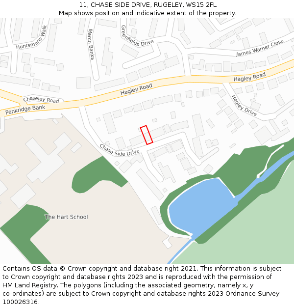 11, CHASE SIDE DRIVE, RUGELEY, WS15 2FL: Location map and indicative extent of plot