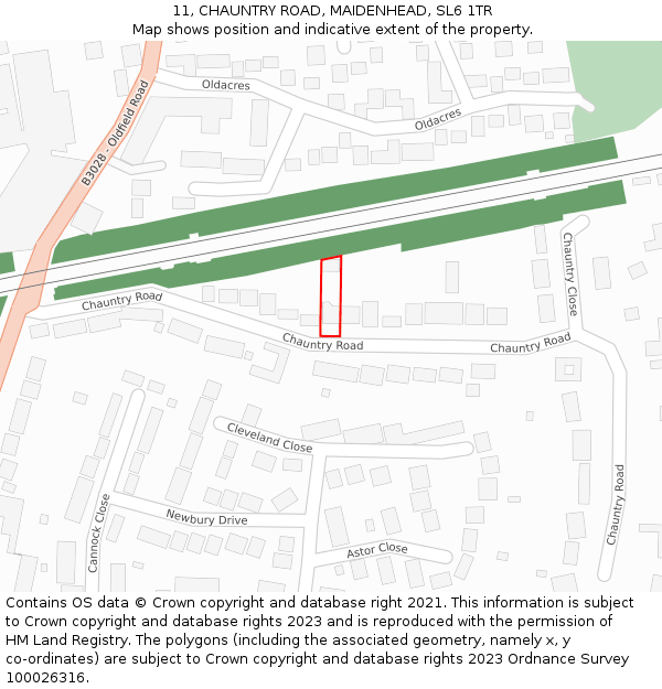11, CHAUNTRY ROAD, MAIDENHEAD, SL6 1TR: Location map and indicative extent of plot