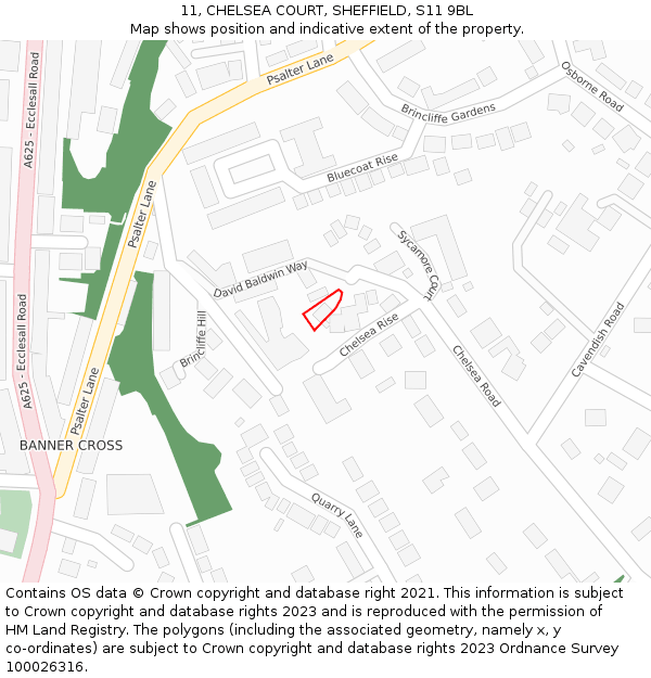 11, CHELSEA COURT, SHEFFIELD, S11 9BL: Location map and indicative extent of plot
