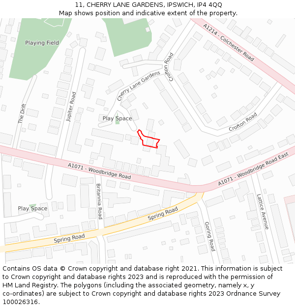11, CHERRY LANE GARDENS, IPSWICH, IP4 4QQ: Location map and indicative extent of plot