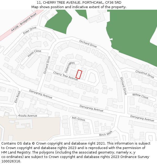 11, CHERRY TREE AVENUE, PORTHCAWL, CF36 5RD: Location map and indicative extent of plot