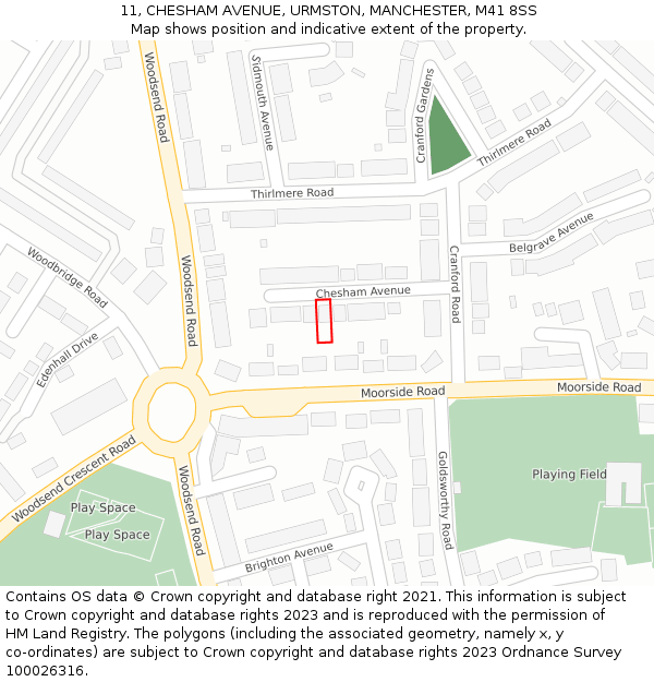 11, CHESHAM AVENUE, URMSTON, MANCHESTER, M41 8SS: Location map and indicative extent of plot