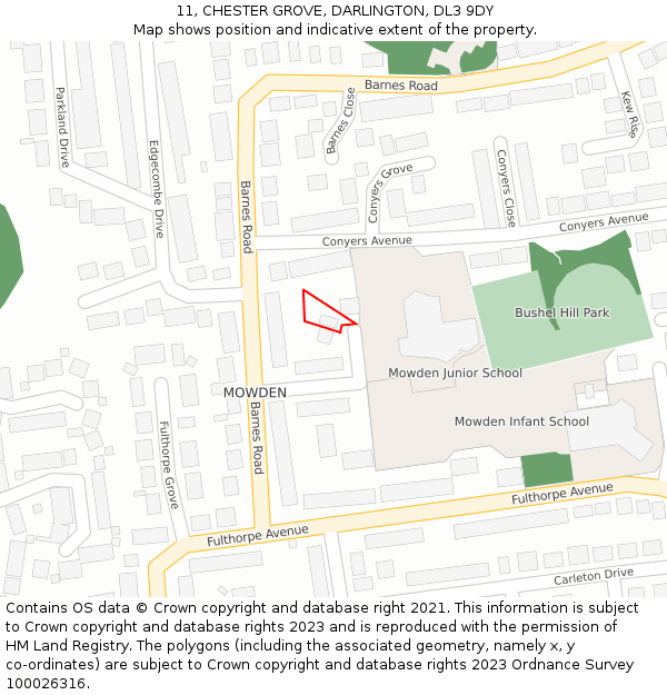 11, CHESTER GROVE, DARLINGTON, DL3 9DY: Location map and indicative extent of plot
