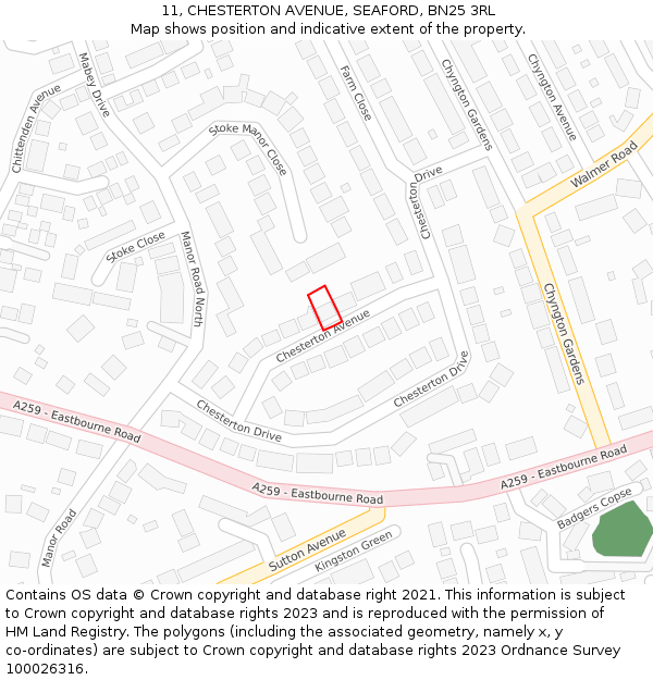 11, CHESTERTON AVENUE, SEAFORD, BN25 3RL: Location map and indicative extent of plot