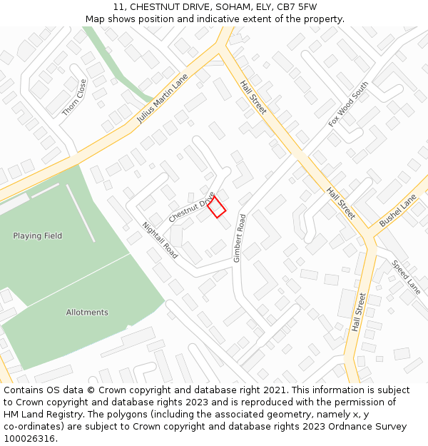 11, CHESTNUT DRIVE, SOHAM, ELY, CB7 5FW: Location map and indicative extent of plot