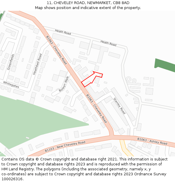 11, CHEVELEY ROAD, NEWMARKET, CB8 8AD: Location map and indicative extent of plot