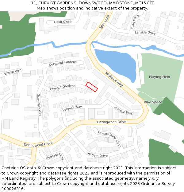 11, CHEVIOT GARDENS, DOWNSWOOD, MAIDSTONE, ME15 8TE: Location map and indicative extent of plot