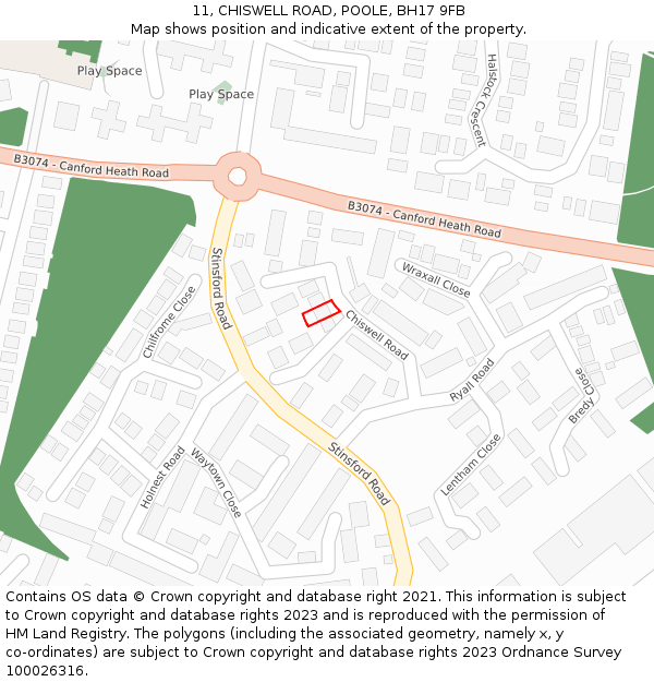 11, CHISWELL ROAD, POOLE, BH17 9FB: Location map and indicative extent of plot